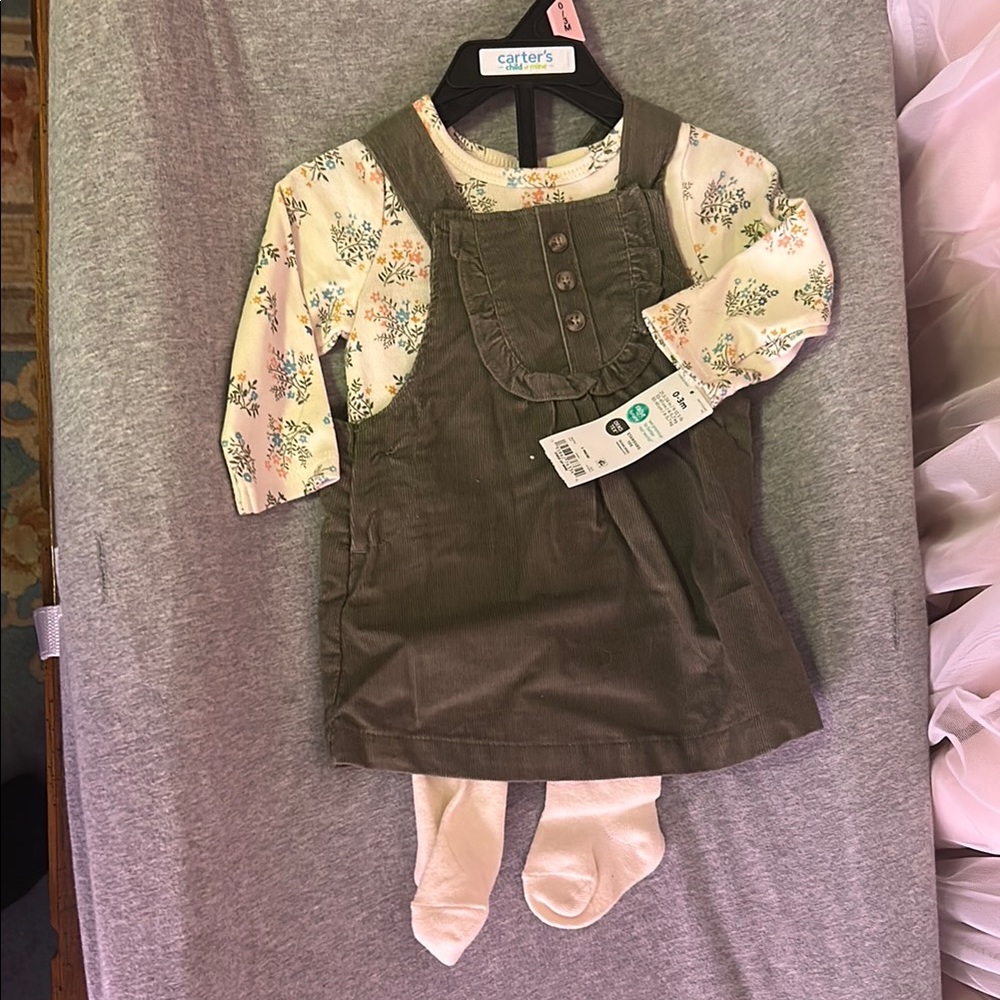 Carter's Floral Dress Set - Sage Green and Cream